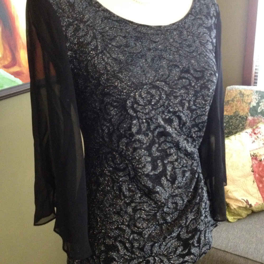 Michael Kors Womens Black Metallic Pullover Top